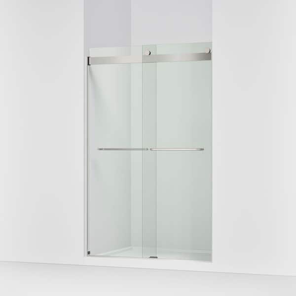 Levity 44-48 in.W x 74 in. H Semi Frameless Sliding Shower Door in Nickel with 1/4 in. Thick Clear Tempered Glass
