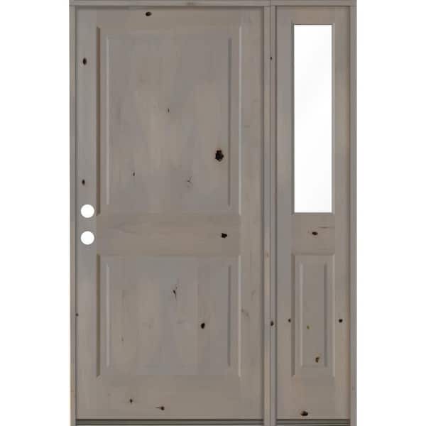 Krosswood Doors 50 in. x 80 in. Rustic knotty alder Right-Hand/Inswing Clear Glass Grey Stain Square Top Wood Prehung Front Door w/RHSL