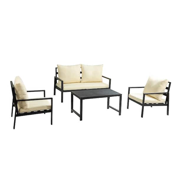 Unbranded Brown 7-Piece Wicker Outdoor Sectional Set with Red Cushions and Coffee Table