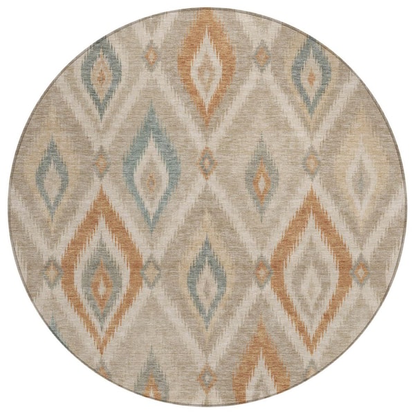 Chantille Machine Washable Indoor/Outdoor Abstract ACN3072 Putty 8 ft. x 8 ft. Round Rug