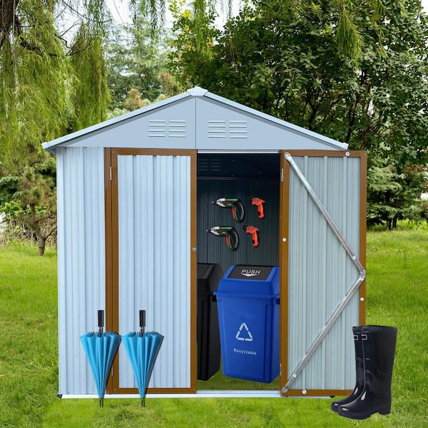6 ft. W x 4 ft. D White and Brown Metal Outdoor Storage Shed (24 Sq. ft.)