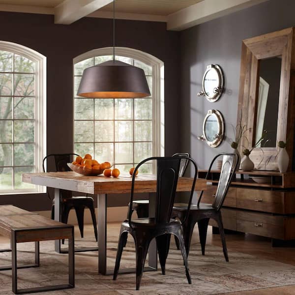 Visham 60-Watt 1-Light Modern Vintage Antique Brown Dome Pendant Light for Kitchen Island