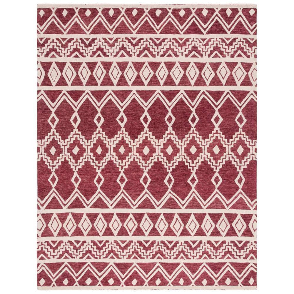 Hand-Tufted Red and Ivory Wool Abstract 8' x 10' Area Rug