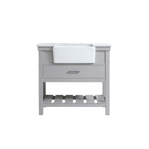 Timeless Home 36 in. W x 22 in. D x 34.13 in. H Single Bathroom Vanity Side Cabinet in Grey with White Marble Top