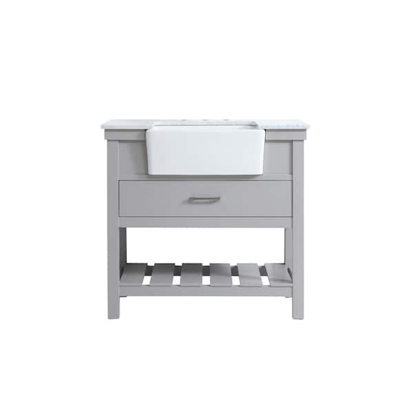 Unbranded Timeless Home 36 in. W x 22 in. D x 34.13 in. H Single Bathroom Vanity Side Cabinet in Grey with White Marble Top