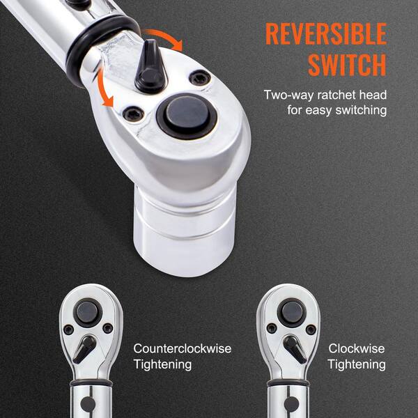 Torque Wrench, 1/2in. Drive Click Torque Wrench 20-250ft.lb/34-340n.m 1.5 in. W x 22 in. D Chrome Vanadium Workbench Top