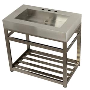37 in. W Bath Vanity in Brushed Nickel with Stainless Steel Vanity Top in Silver with Silver Basin