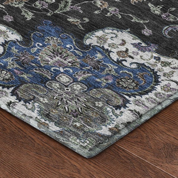 Mayfield Premium Machine Washable Abstract AMF2489 Black 10 ft. x 14 ft. Area Rug