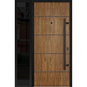 6683 48 in. x 80 in. Left-hand/Inswing Sidelight Natural Oak Steel Prehung Front Door with Hardware