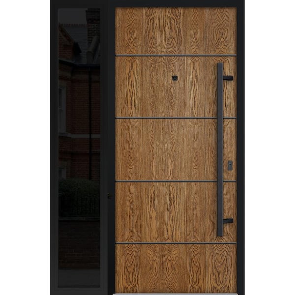 6683 48 in. x 80 in. Left-hand/Inswing Sidelight Natural Oak Steel Prehung Front Door with Hardware