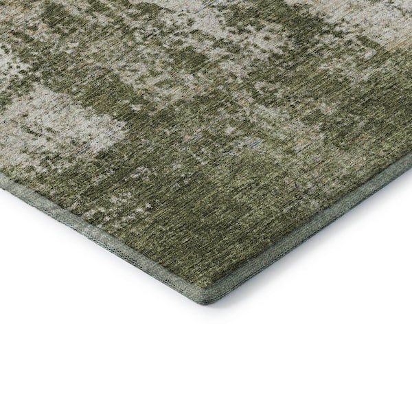 Mayfield Premium Machine Washable Abstract AMF940 Olive 8 ft. x 8 ft. Round Rug