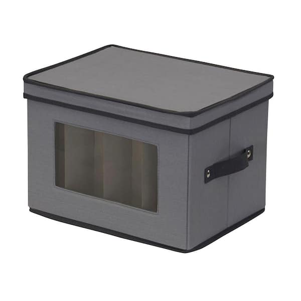 HOUSEHOLD ESSENTIALS .8 Gal. Champagne Flute Storage Box in Gray
