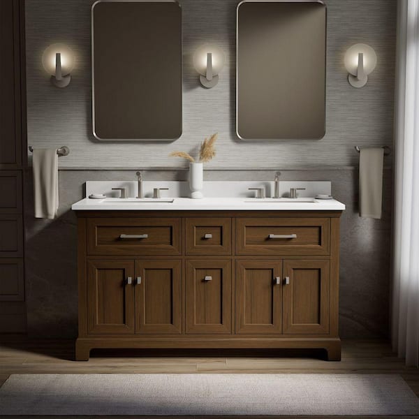 Charlemont 60.98 in. Draper Oak Bath Vanity with Quartz Top