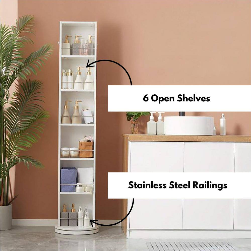 White Rotating Bathroom Storage Cabinet with Full-Length Mirror