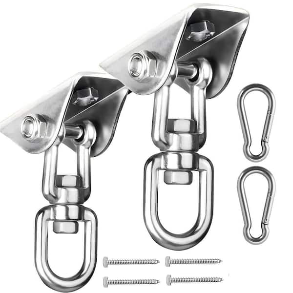2-Pack Heavy Duty Swing Hangers, 360° Swivel Silent Style, Silver Stainless Steel Finish, Hammock & Swing Mount Hardware