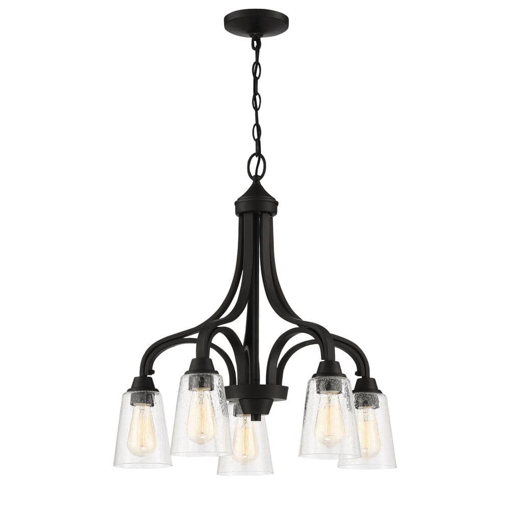 Espresso Nickel 5-Light Chandelier with Clear Bell Shades