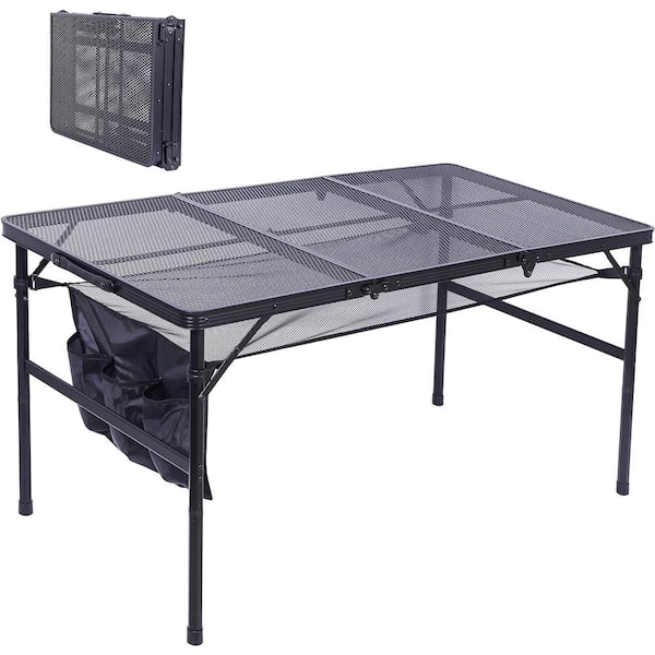 MUKE Table for Grill, 47.3 in. Camping Table, Power-Coated Steel Rectangular Picnic Tables, Adjustable Height, Mesh Bag