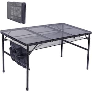 Table for Grill, 47.3 in. Camping Table, Power-Coated Steel Rectangular Picnic Tables, Adjustable Height, Mesh Bag
