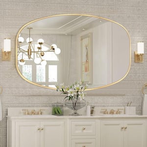 30 in. W x 48 in. H Gold Oval Wall Mounted Aluminum Alloy Bathroom Mirror Decorative Mirror
