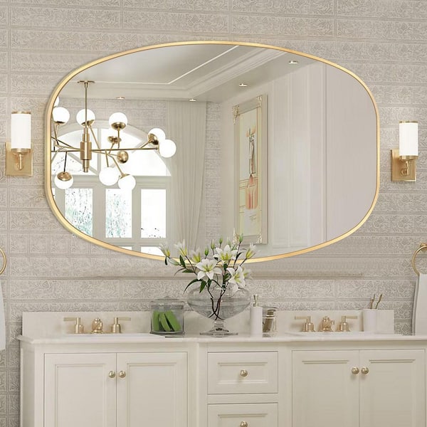 30 in. W x 48 in. H Gold Oval Wall Mounted Aluminum Alloy Bathroom Mirror Decorative Mirror