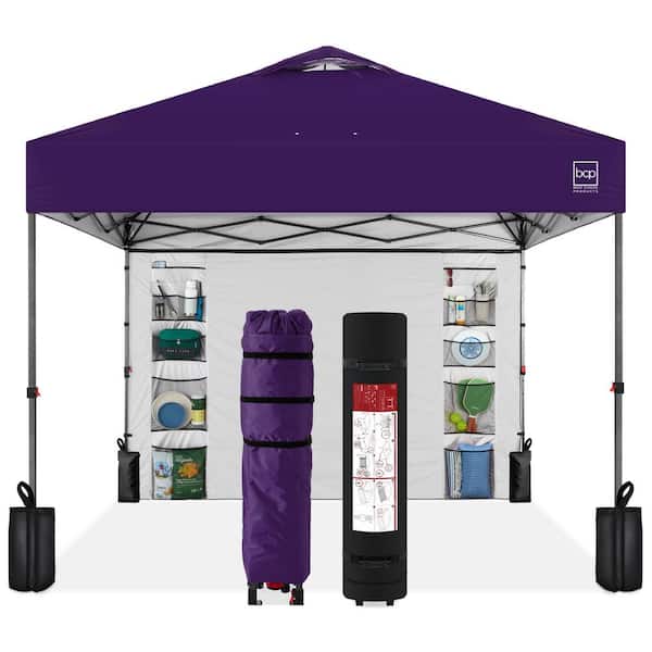 Best Choice Products 10 ft. x 10 ft. Amethyst Purple Easy Setup Pop Up Canopy Portable Tent with 1-Button Push, Side Wall, Case