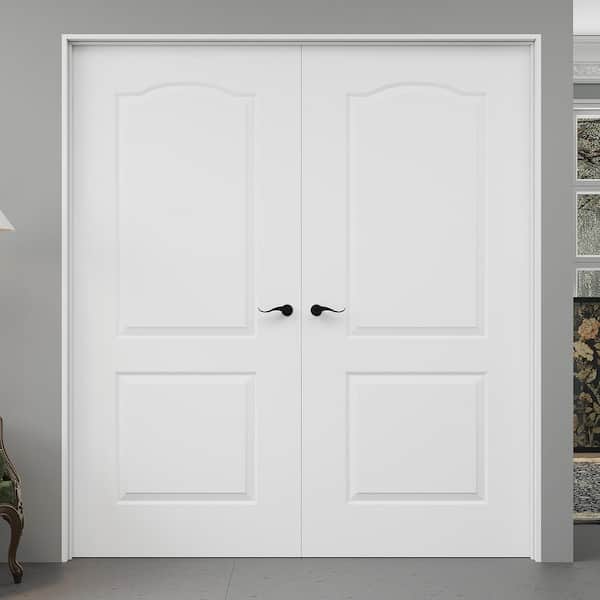 72 in. x 80 in. 2-Panel Round Top Universal-Hand Painted Solid Core Wood Double Prehung French Door+ Quick Assemble Jamb