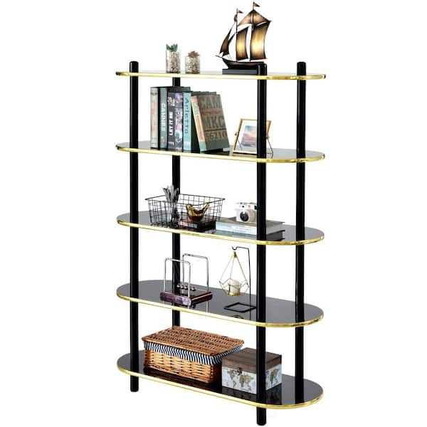 FABULAXE Industrial 67.5 in. Brown Wood and Metal 5-Shelf Etagere Bookcase  Open Storage Free Standing Bookshelf QI003995.L - The Home Depot