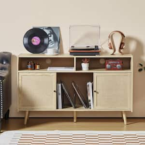 Natural Large Vinyl Record Player Storage Cabinet With Slide Door(48.42 in. D x 15.74 in. W x 29.52 in. H )