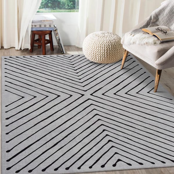 Large Striped Washable Soft Thin Carpet for Bedroom Living Room Home Decor Office Beige 5 ft. x 7 ft. Area Rug