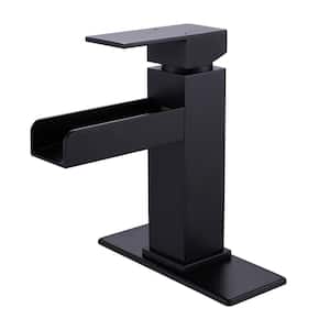 Single Handle Single Hole Bathroom Faucet with Deck Plate in Matte Black