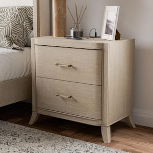 Ellington Modern Natural Oak 2 Drawer 30 in. W Nightstand With USB C Power Ports