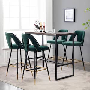 40.8 in. Green Low Back Metal Frame 29.5 in. Bar Stool with Velvet Seat (Set of 2)