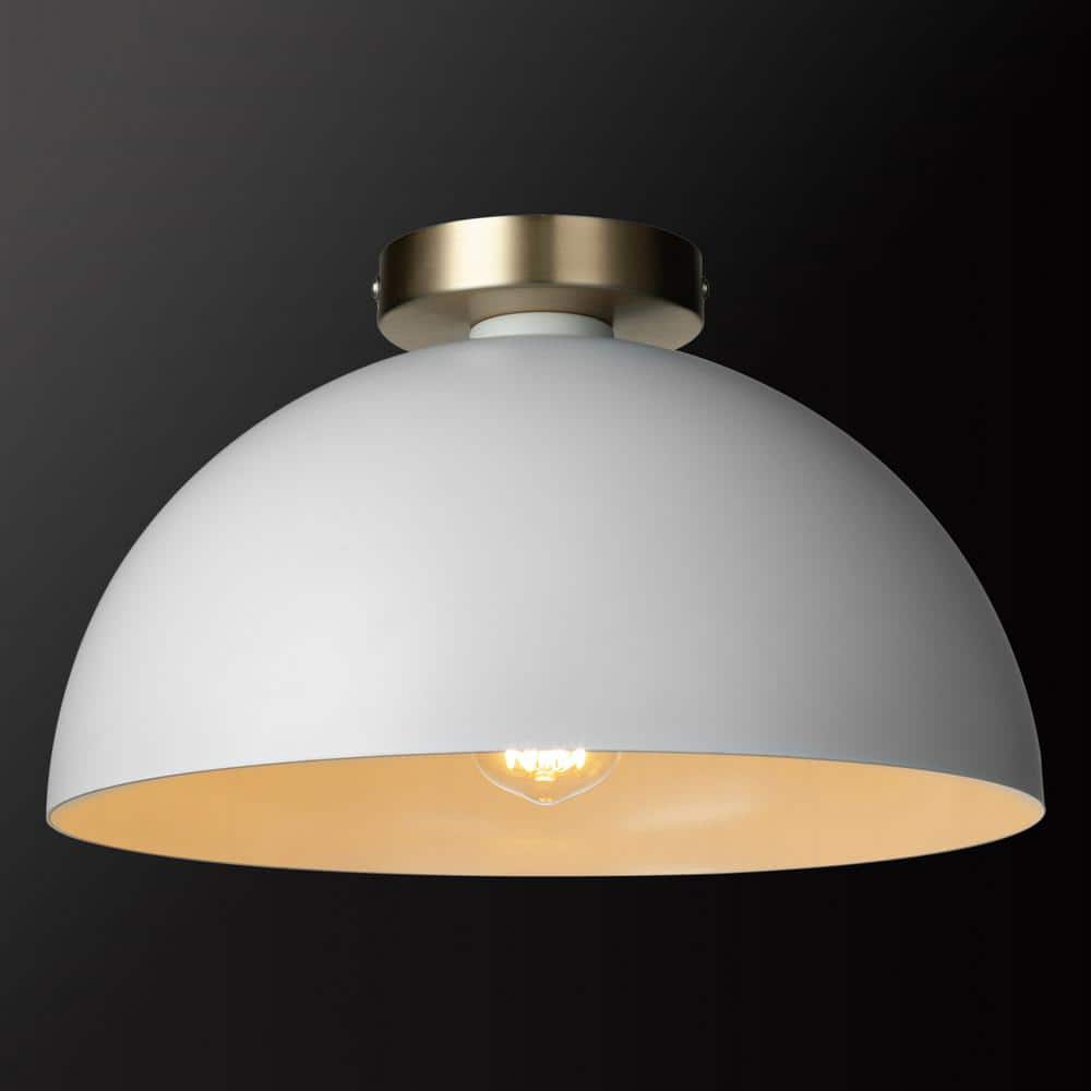 Matte White and Gold Semi-Flush Mount Ceiling Light