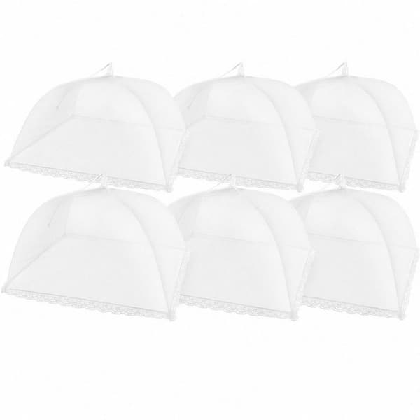 6 Piece Mesh Food Lids and Covers Reusable Collapsible Fly Mosquito Proof, Indoor Outdoor Food Protection Tent Set White