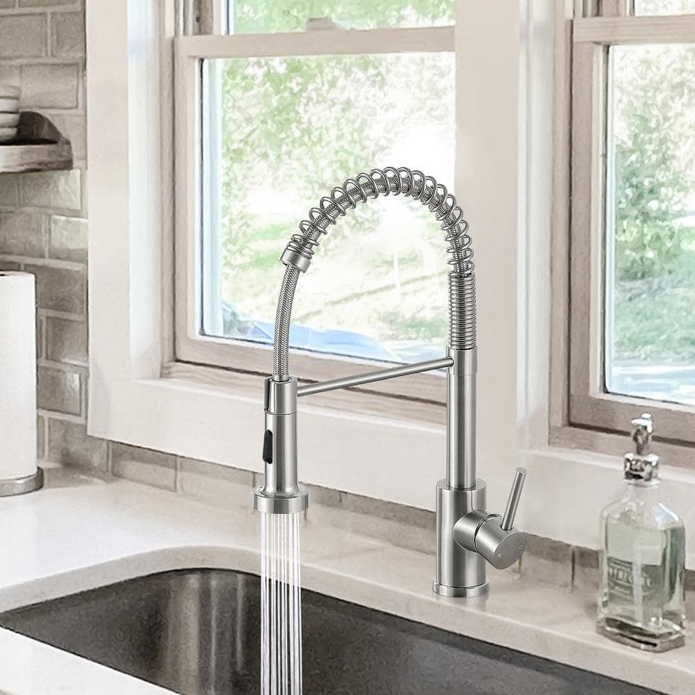 Brushed Nickel Pull-Down Kitchen Faucet with Deck Plate