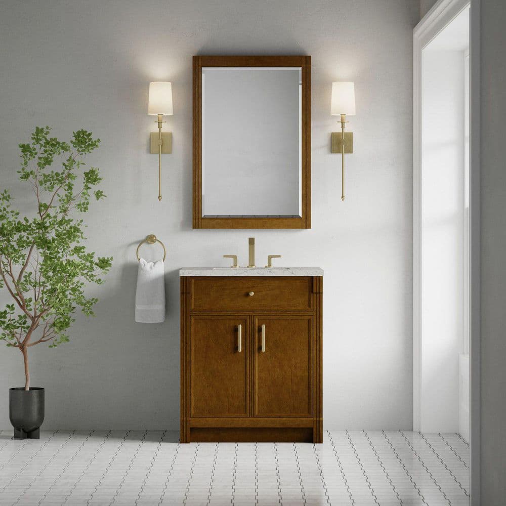 Bellshire 30.0 in. Single Bath Vanity in Honey Oak with Eternal Jasmine Pearl Quartz Top price history on PriceWatchPro