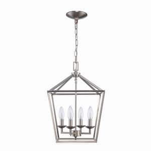 Weyburn 4-Light Brushed Nickel Farmhouse Chandelier Light Fixture with Caged Metal Shade