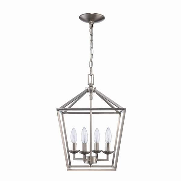 Home Decorators Collection Weyburn 4-Light Brushed Nickel Farmhouse Chandelier Light Fixture with Caged Metal Shade