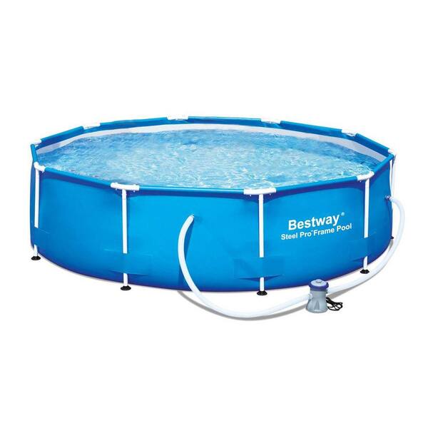 Bestway 10 ft. Round 30 in. Deep Inflatable Steel Pro Above Ground Pool Set and Cleaning Kit