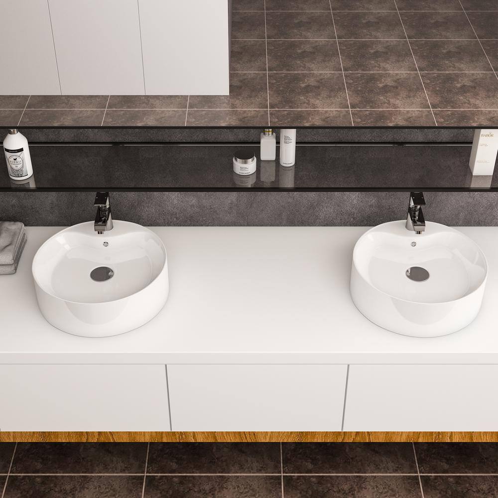 Altair 18.3'' White Ceramic Circular Bathroom Sink with Overflow