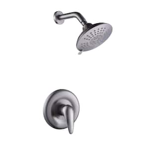 Single Handle 5-Spray Wall Mount Shower Faucet 4.4 GPM with Pressure Balance 6 in. Shower Faucet Set in Brushed Nickel