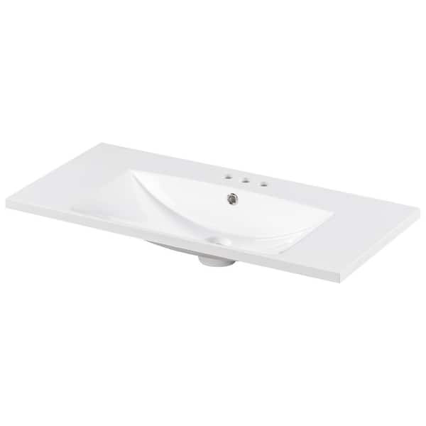 Unbranded Sink Only-36 in. Undermount Rectangular 3 Hole Bathroom Sink, Fits 4 in. Center Faucet in White
