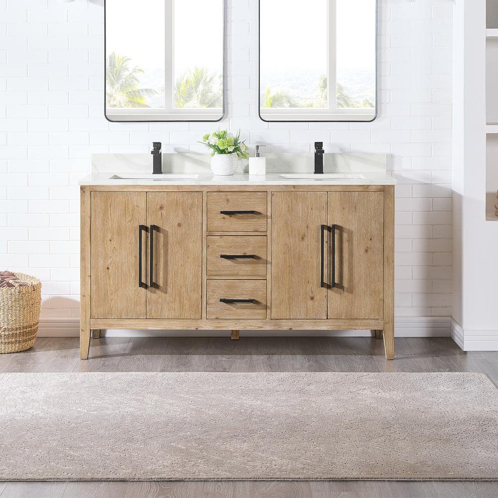 Laurel 59.2" Weathered Fir Double Bathroom Vanity Base
