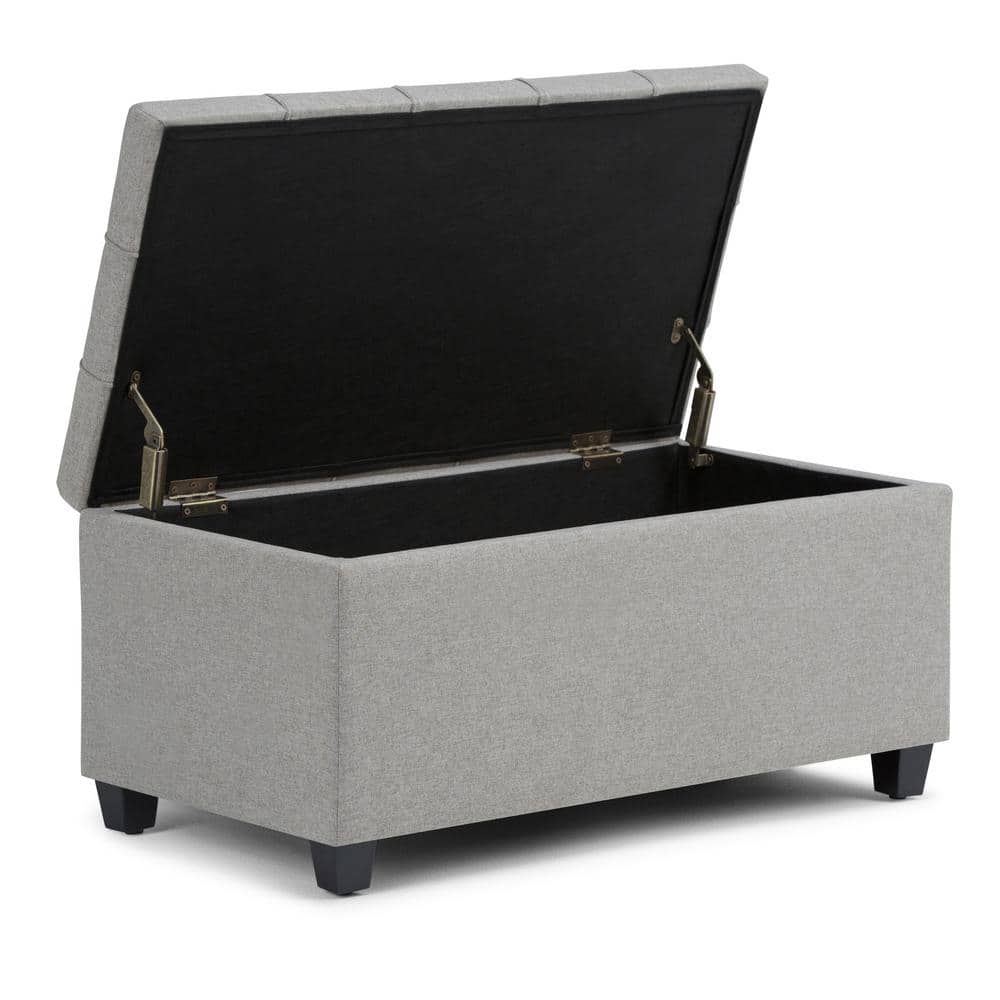Dove Gray Tufted Rectangular Wood Storage Ottoman Bench