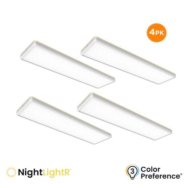 4-Pack WELLEN 46 in. x 12 in. LED Flush Mount with Night Light, 4500 Lumens, 55W, Selectable 3000K 4000K 5000K, White