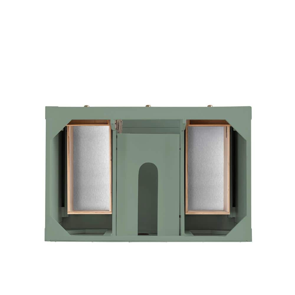 Smokey Celadon Green Solid Wood Single Vanity Base with Brass Knobs