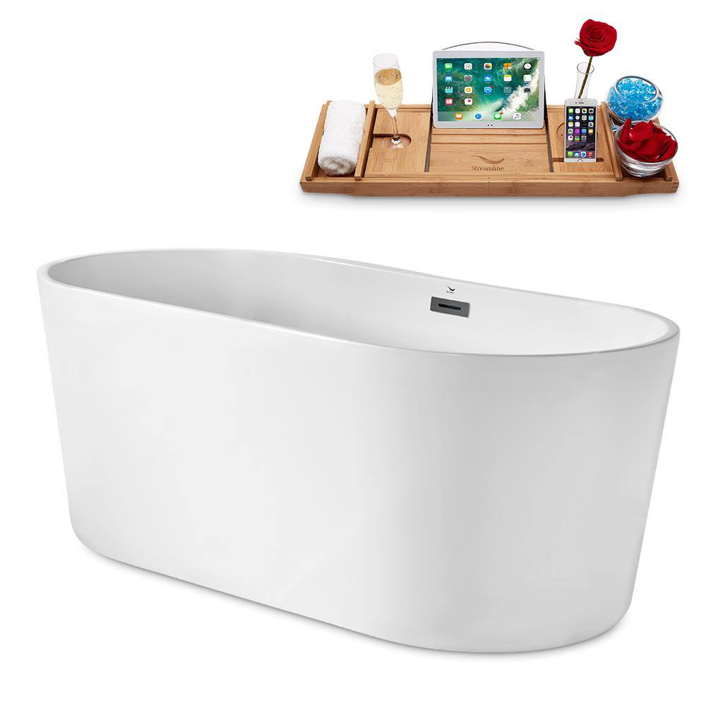 62" White Acrylic Freestanding Soaking Bathtub with Chrome Drain