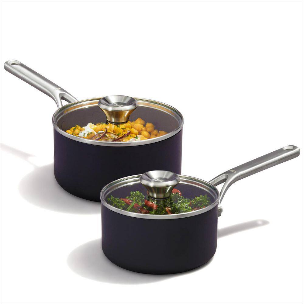 Black Aluminum Non-stick Saucepan Set with Glass Lids