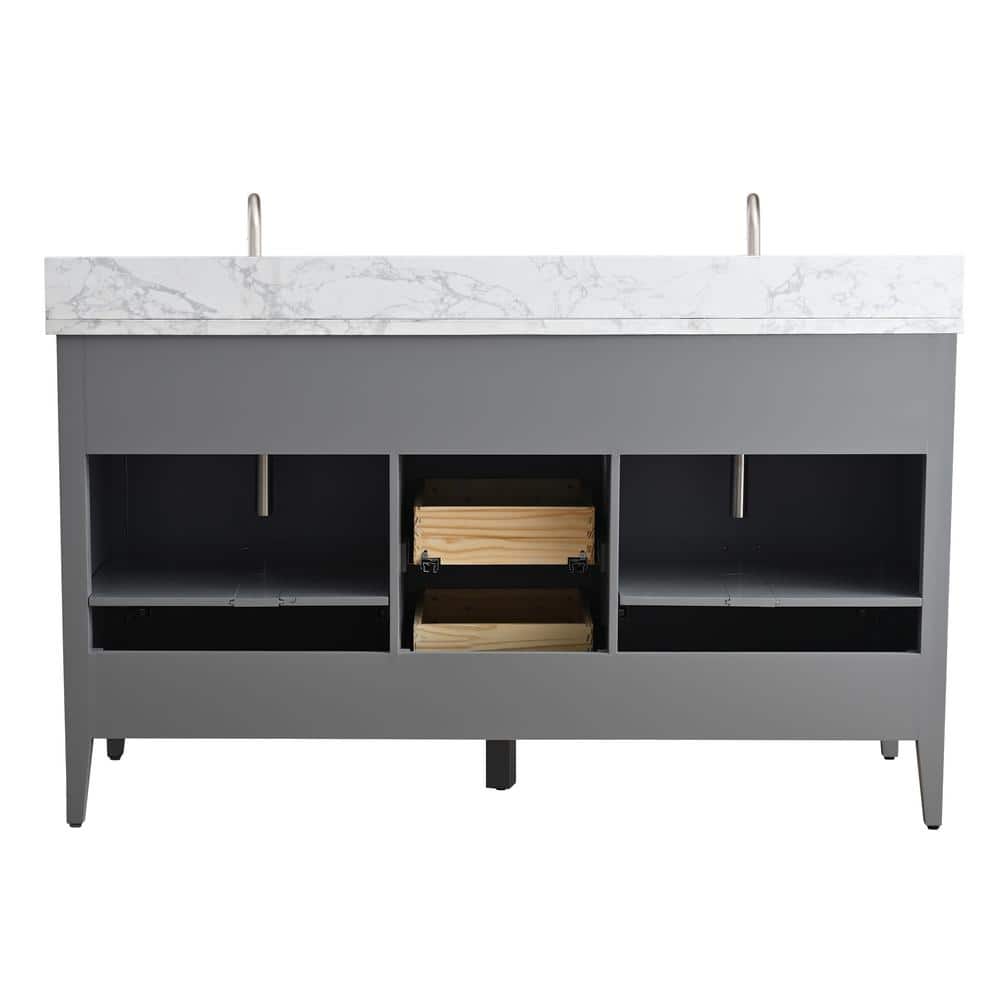 Cashmere Gray 60" Double Sink Bathroom Vanity with Marble Top