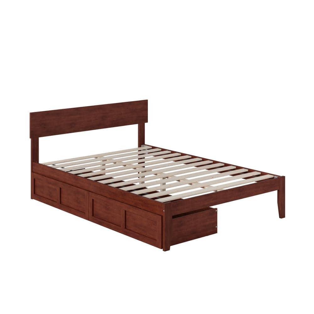 Walnut Full Platform Bed with Storage Drawers and Headboard
